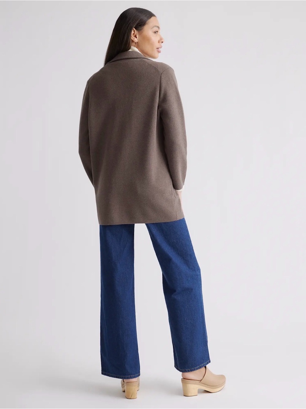 Quince 100% Organic Cotton Knit Blazer Brown Open Front Women Size Large